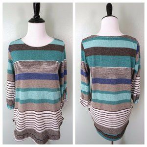 FLAMINGO URBAN Turquoise Gray Striped Sweater